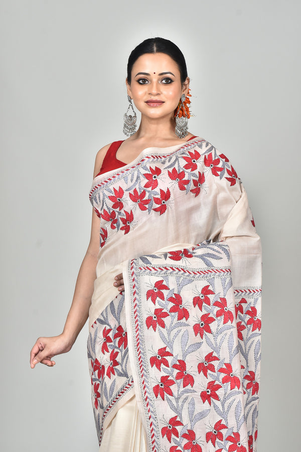 TUSSAR SILK KANTHA SAREE