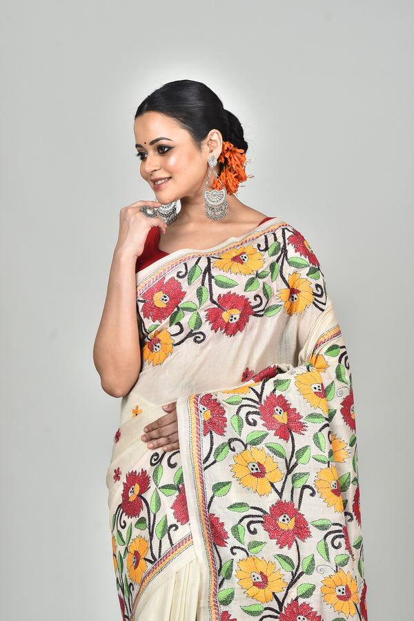 TUSSAR SILK KANTHA SAREE
