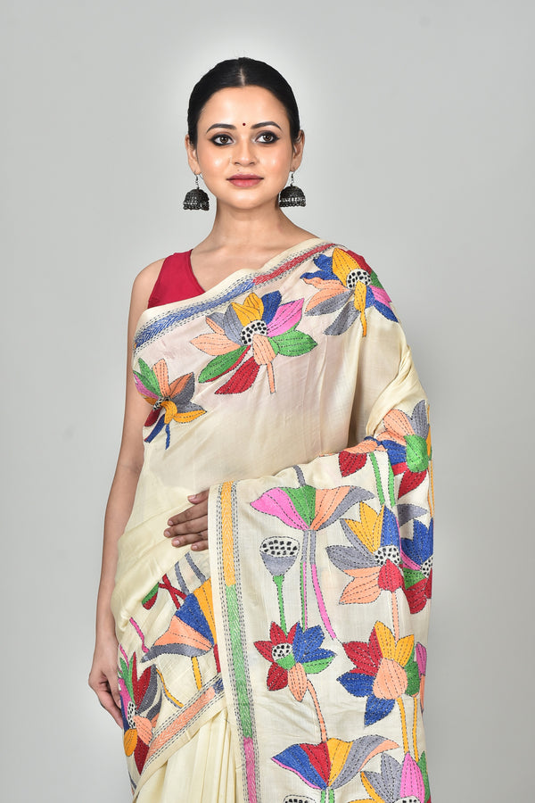 TUSSAR SILK KANTHA SAREE