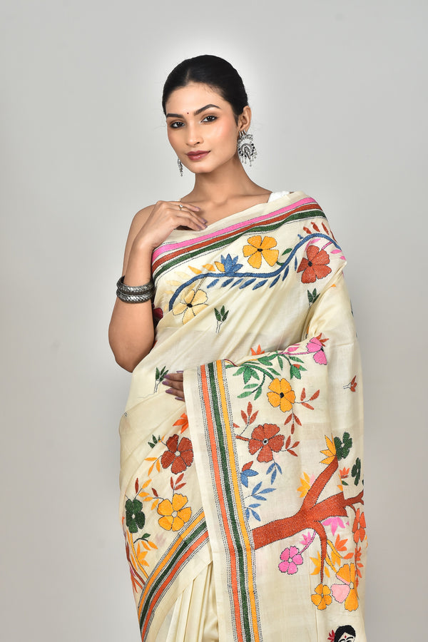 TUSSAR SILK KANTHA SAREE