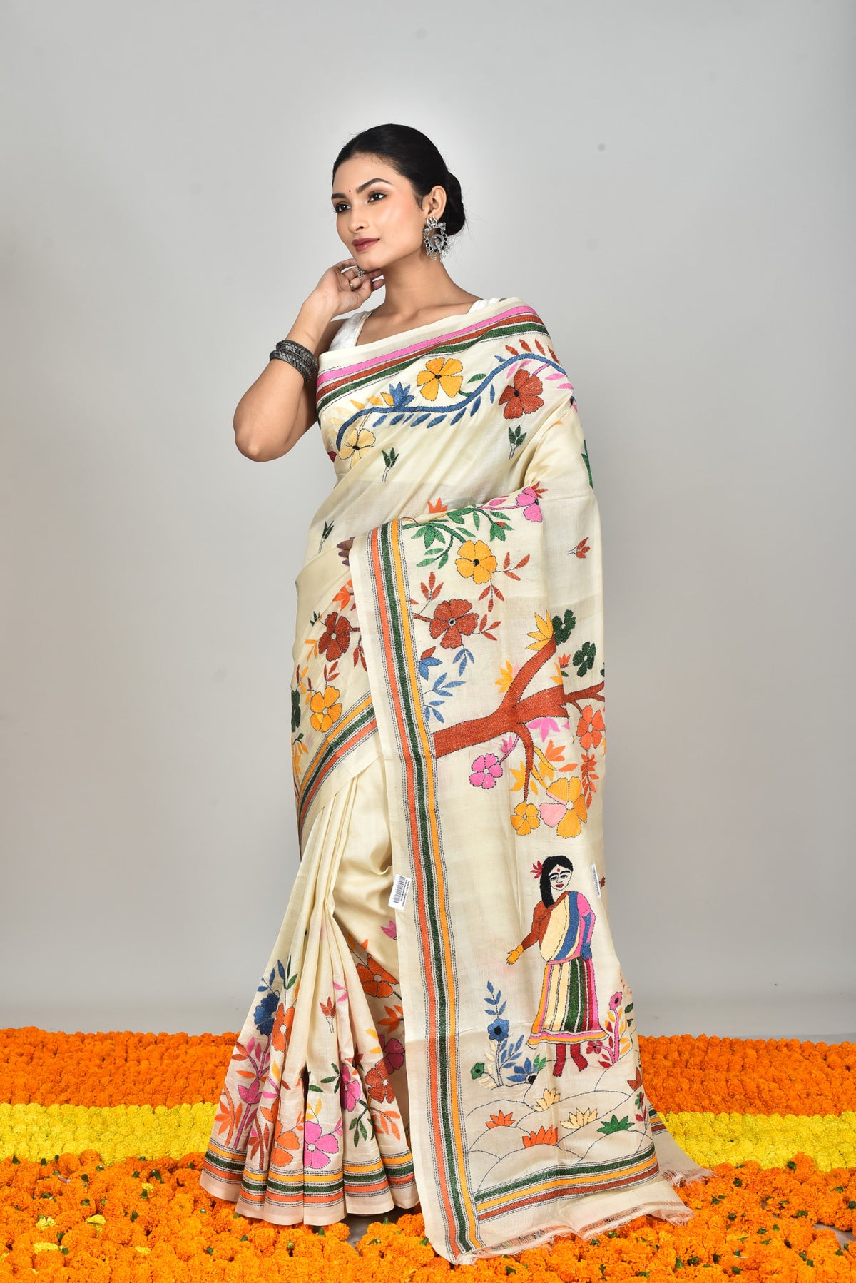 TUSSAR SILK KANTHA SAREE