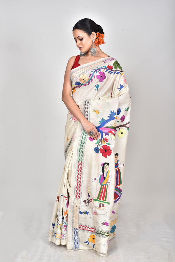 TUSSAR SILK KANTHA SAREE