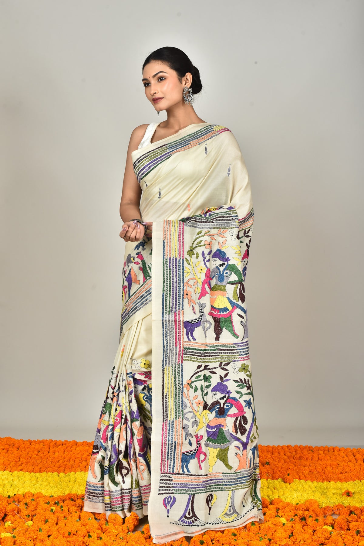 TUSSAR SILK KANTHA SAREE