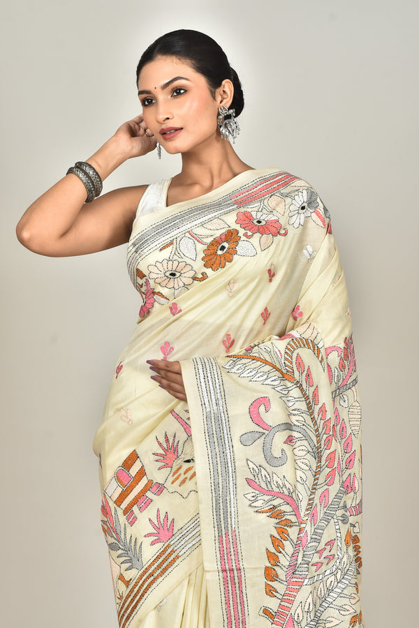 TUSSAR SILK KANTHA SAREE