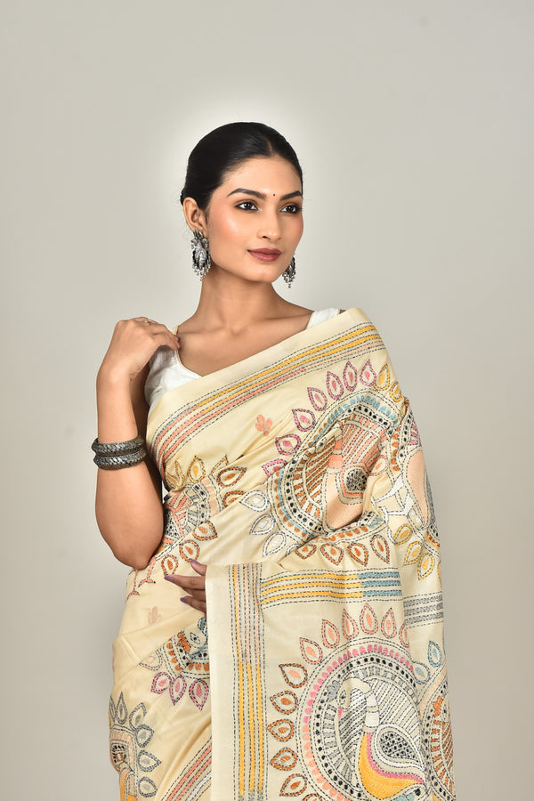 TUSSAR SILK KANTHA SAREE