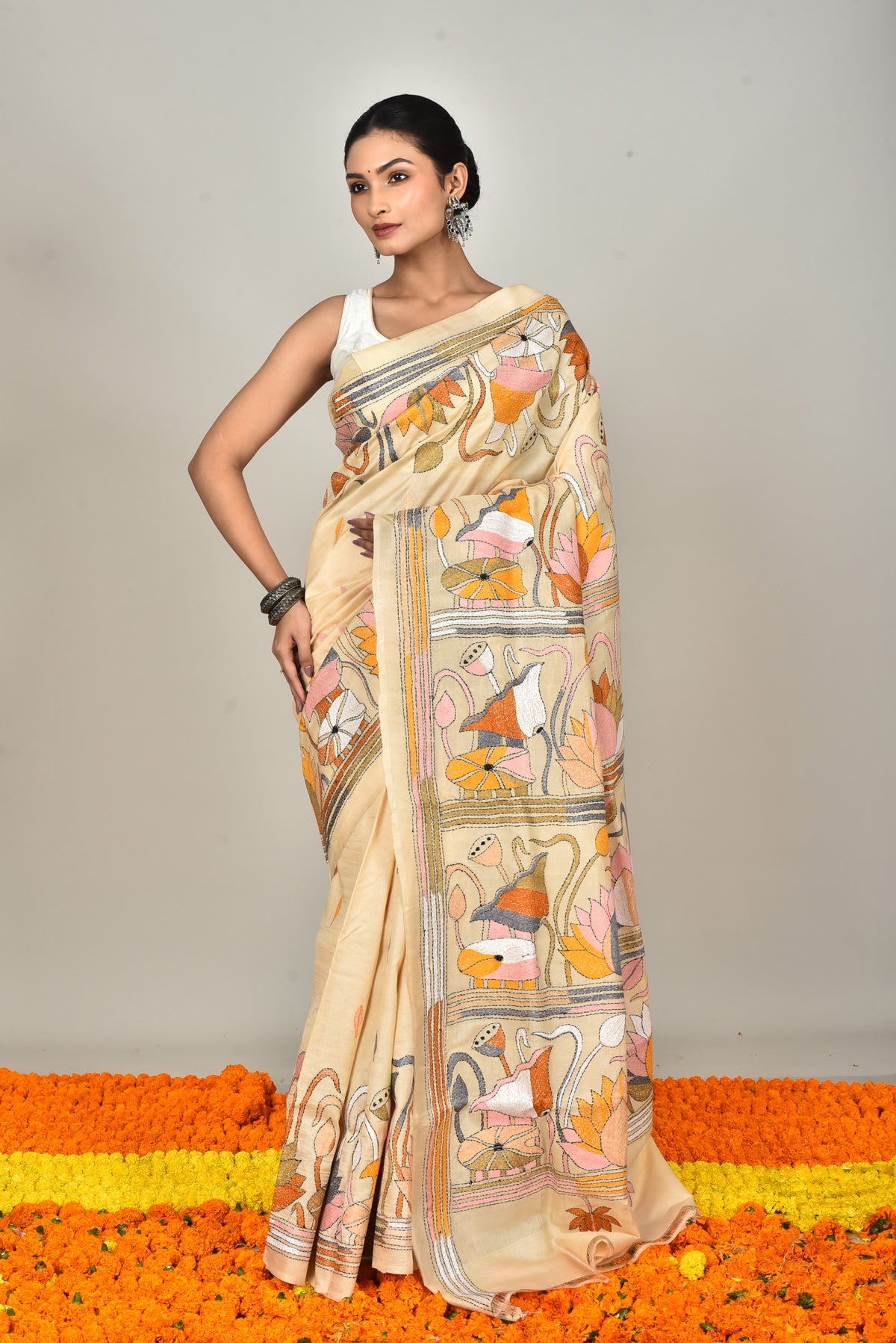 TUSSAR SILK KANTHA SAREE