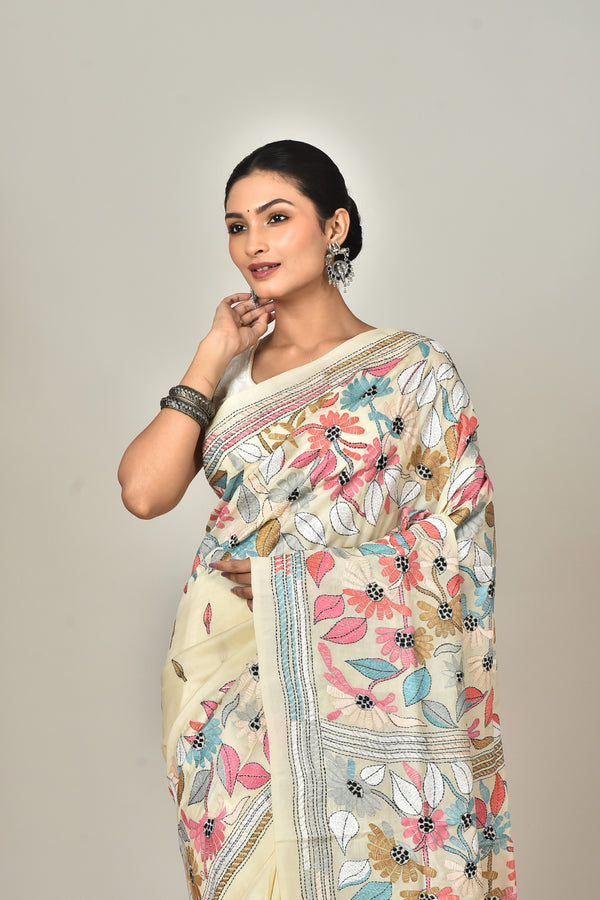 TUSSAR SILK KANTHA SAREE