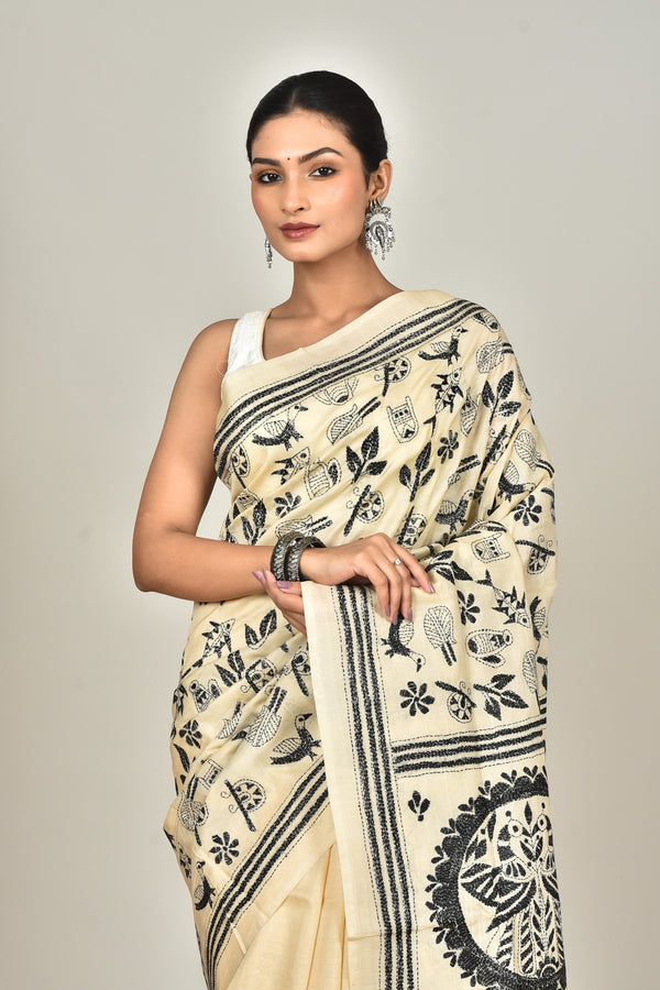 TUSSAR SILK KANTHA SAREE