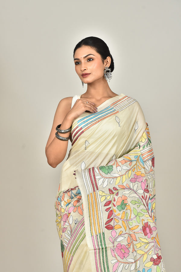 TUSSAR SILK KANTHA SAREE