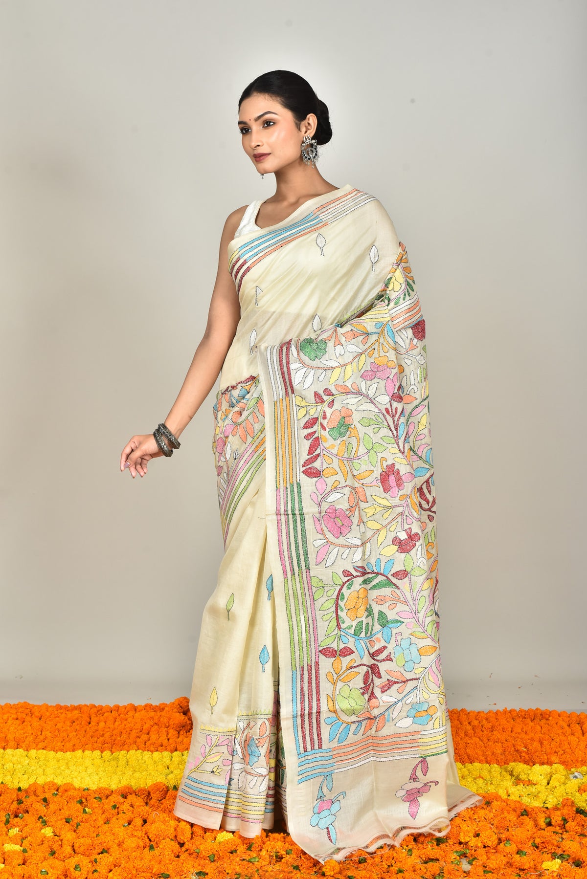 TUSSAR SILK KANTHA SAREE