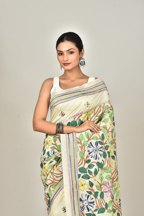 TUSSAR SILK KANTHA SAREE