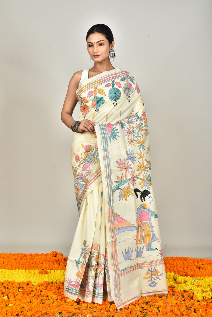 TUSSAR SILK KANTHA SAREE