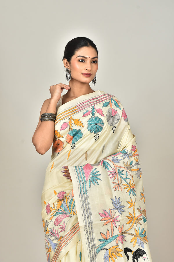 TUSSAR SILK KANTHA SAREE