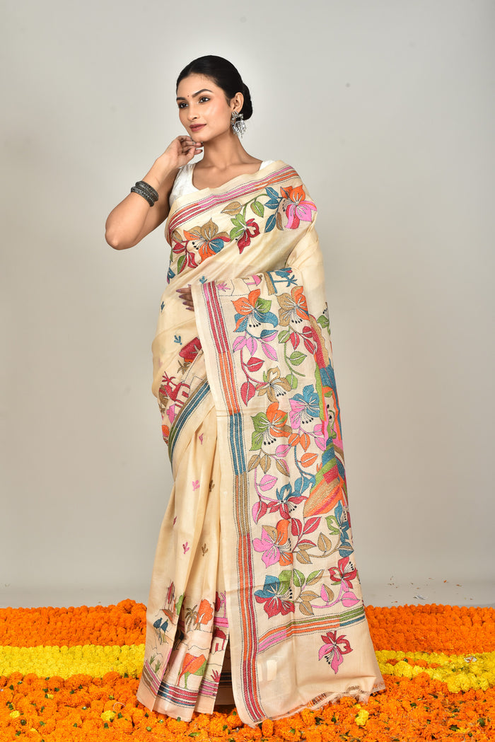 TUSSAR SILK KANTHA SAREE