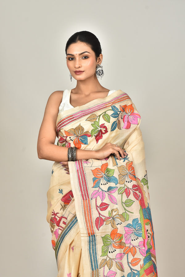 TUSSAR SILK KANTHA SAREE