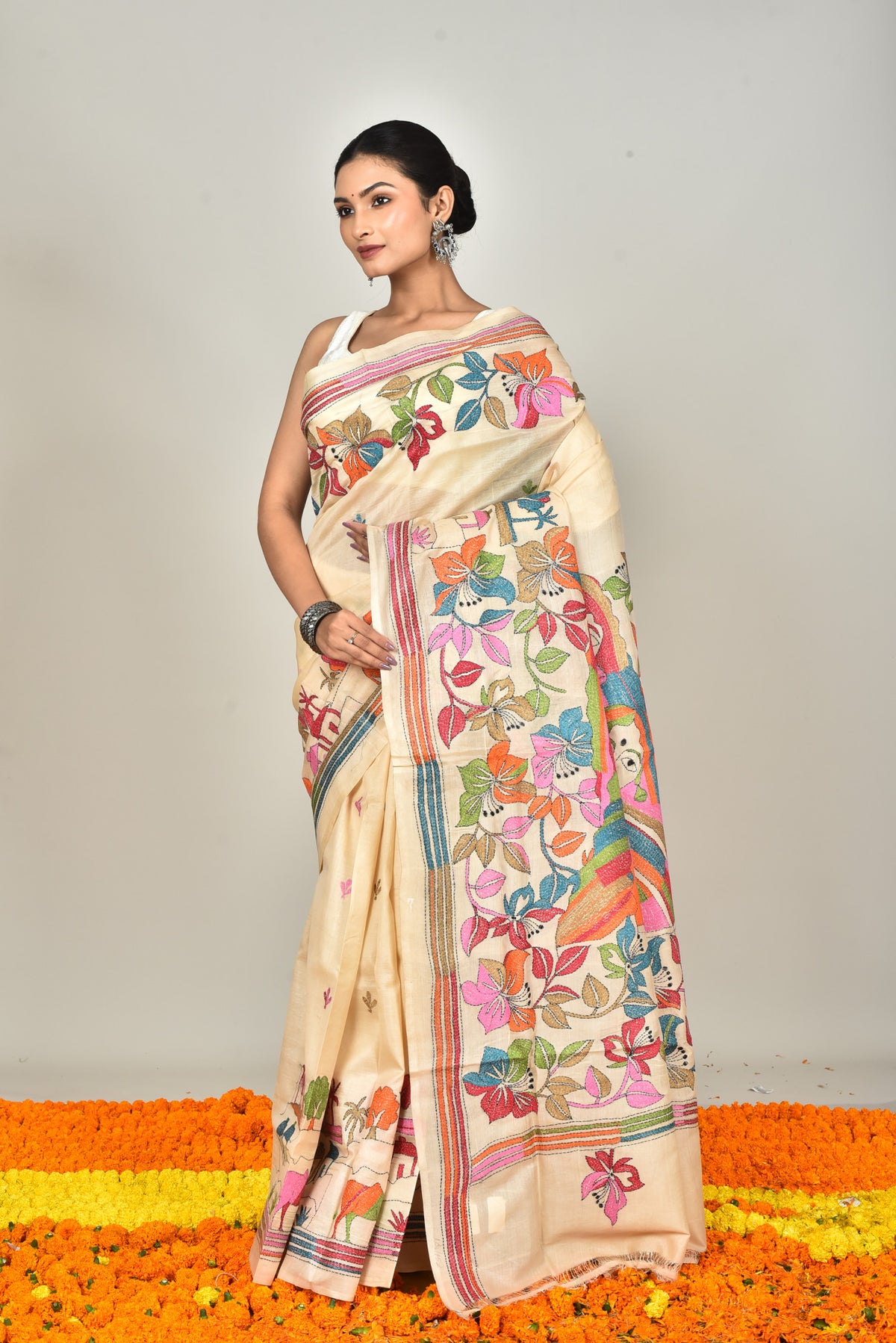 TUSSAR SILK KANTHA SAREE