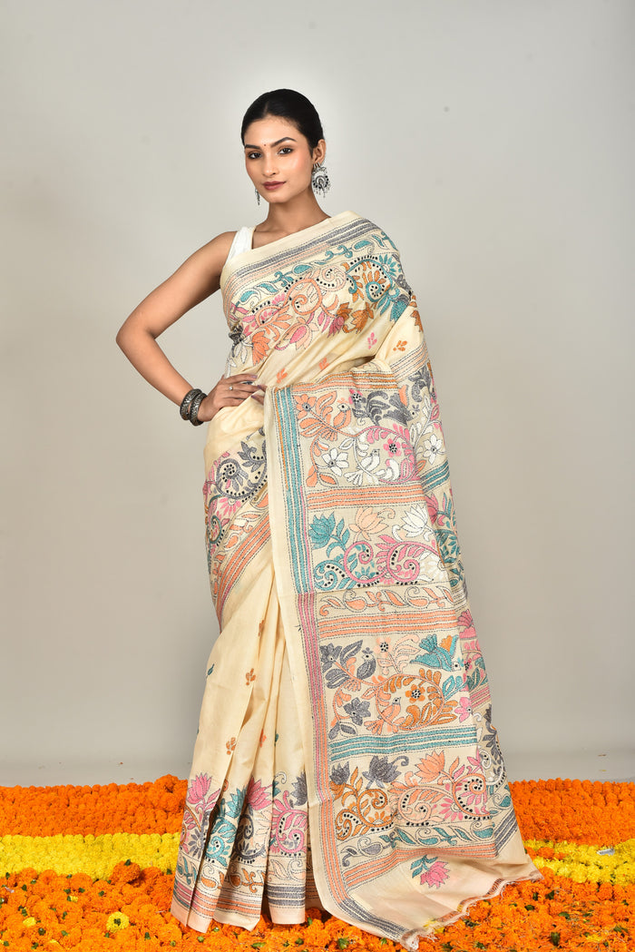 TUSSAR SILK KANTHA SAREE