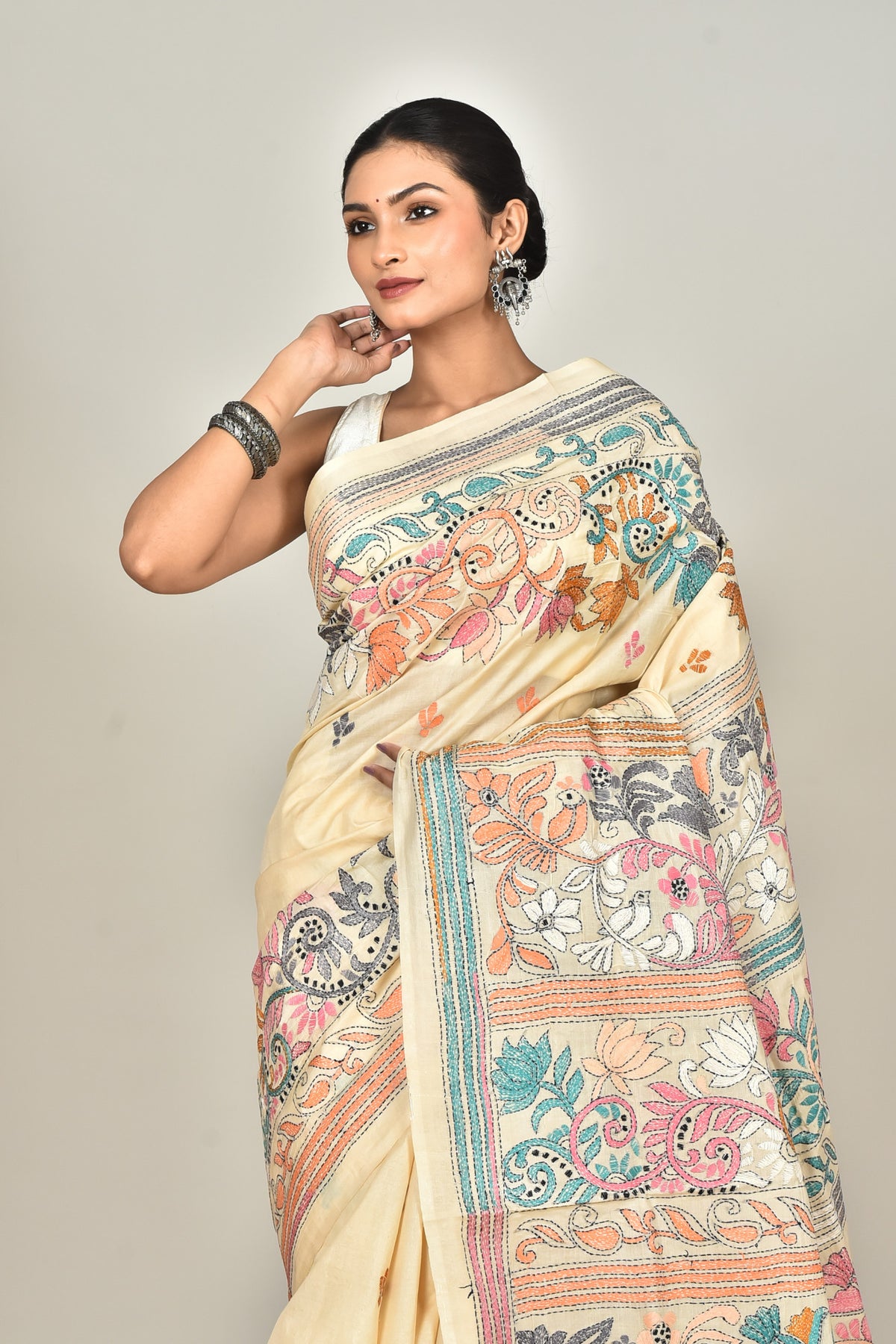 TUSSAR SILK KANTHA SAREE