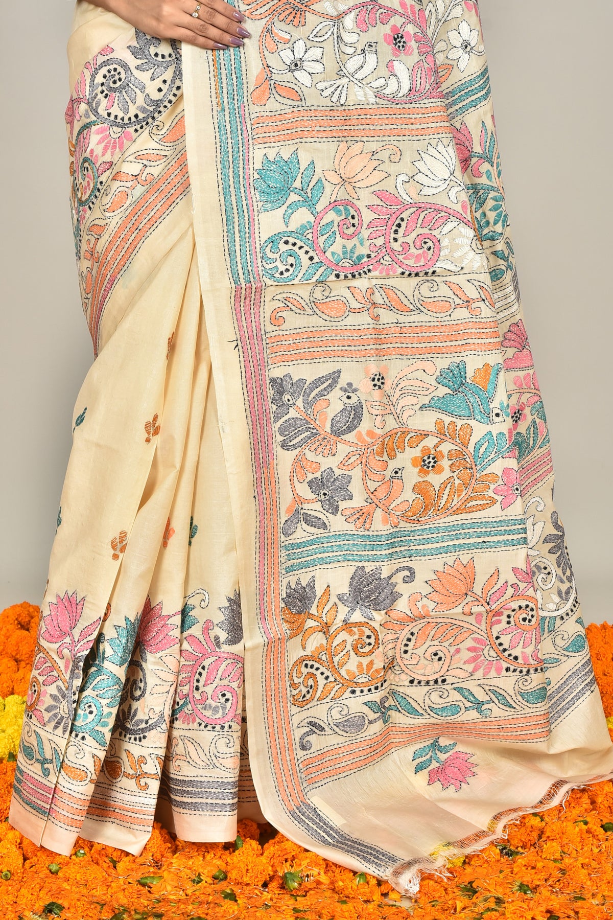 TUSSAR SILK KANTHA SAREE