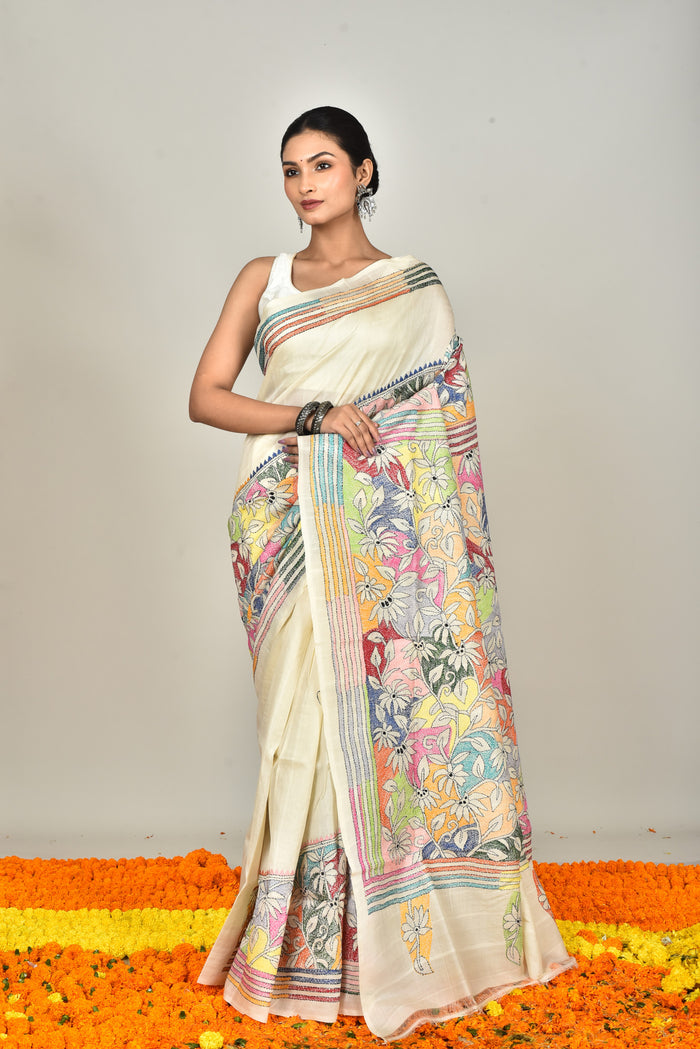TUSSAR SILK KANTHA SAREE