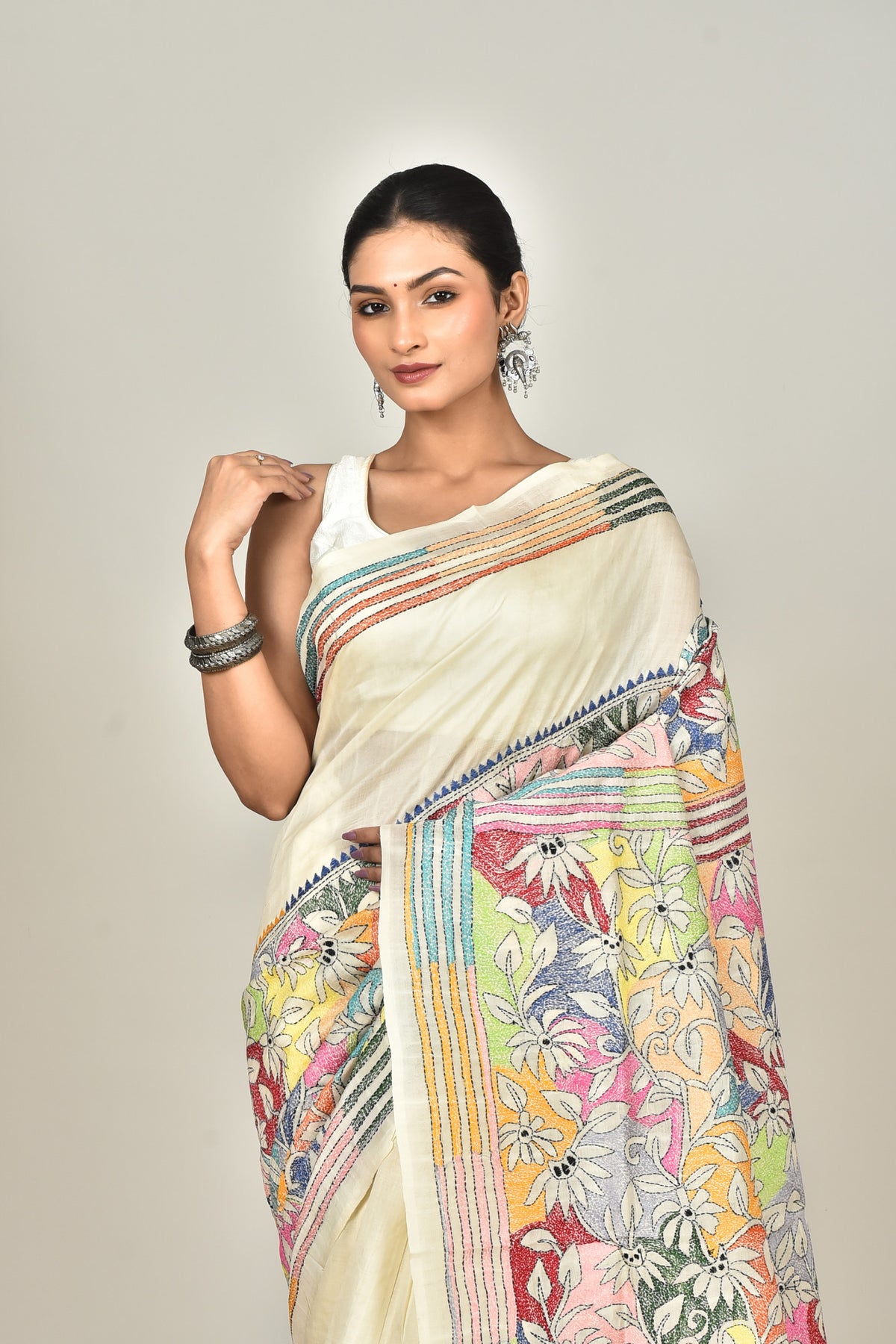 TUSSAR SILK KANTHA SAREE