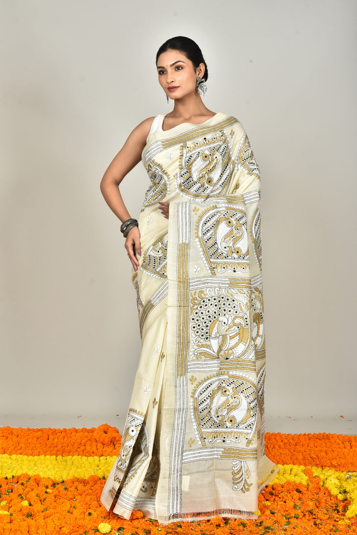 TUSSAR SILK KANTHA SAREE