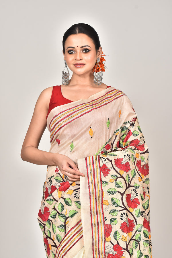 TUSSAR SILK KANTHA SAREE