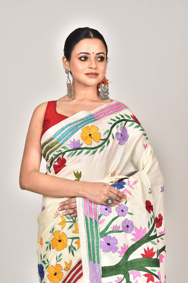 TUSSAR SILK KANTHA SAREE