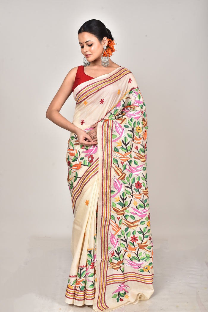 TUSSAR SILK KANTHA SAREE
