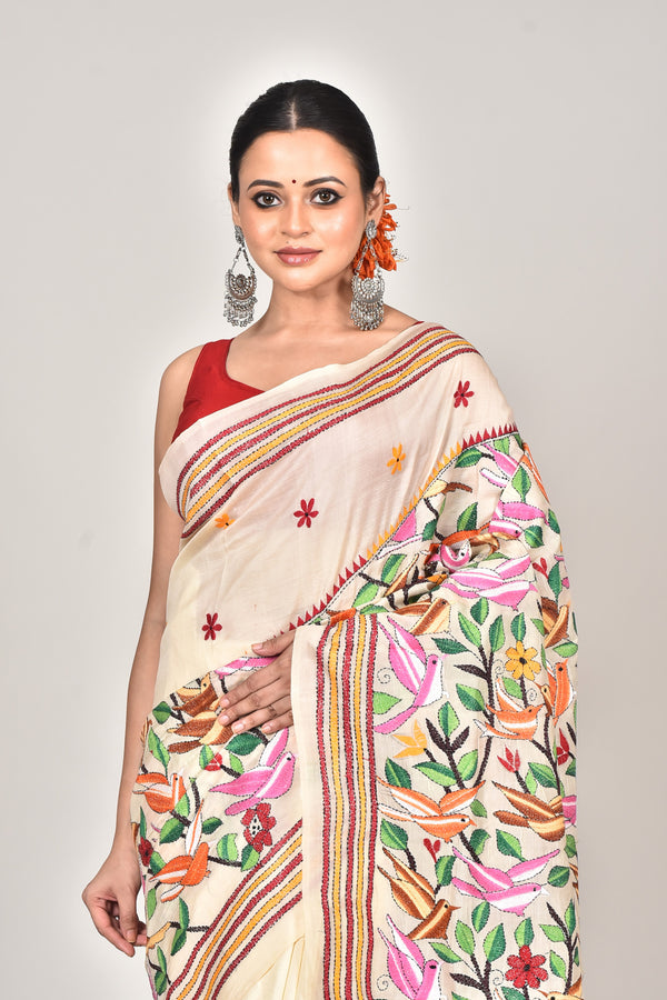 TUSSAR SILK KANTHA SAREE