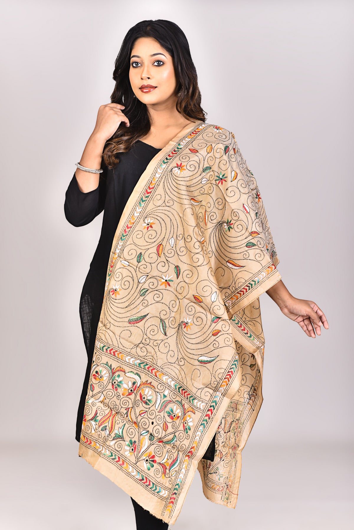 Women's Blended Silk Kantha Dupatta