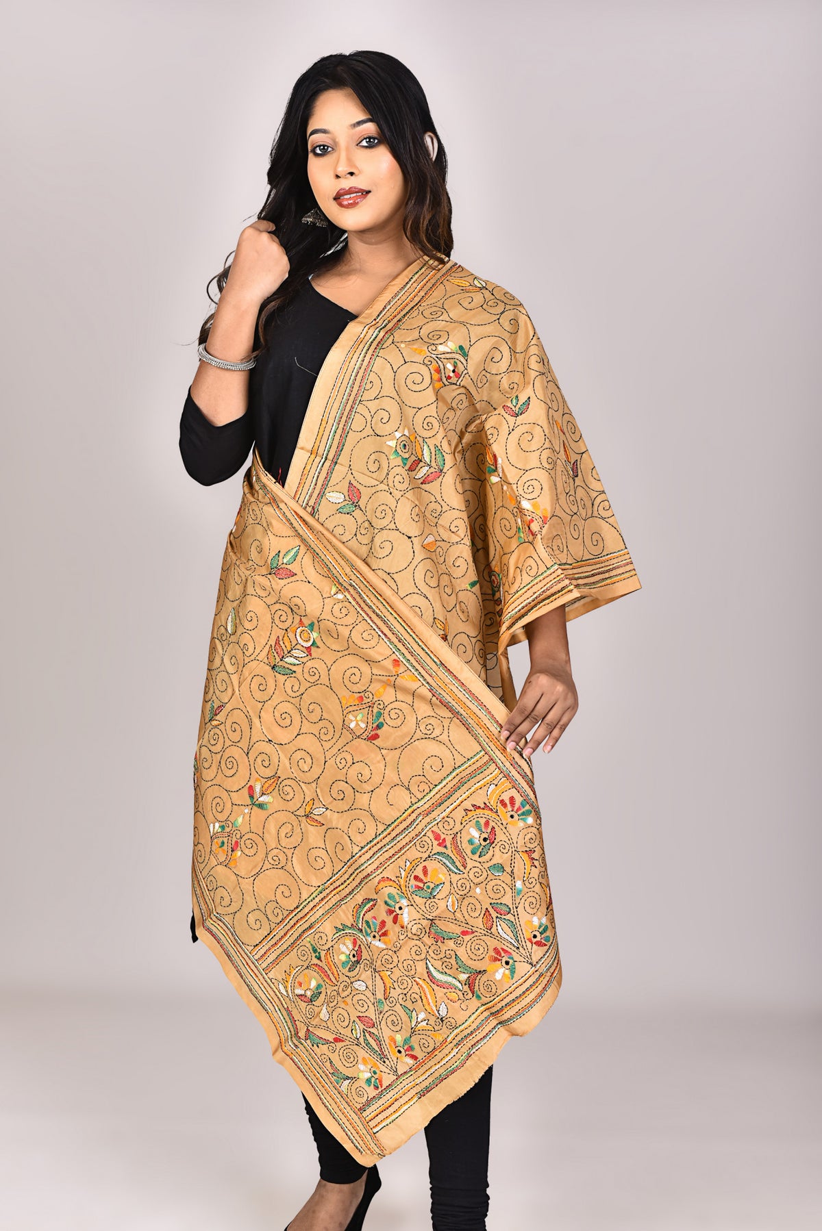 Women's Blended Silk Kantha Dupatta