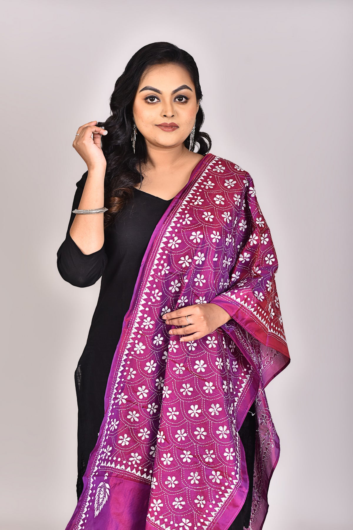 Women's Blended Silk Kantha Dupatta