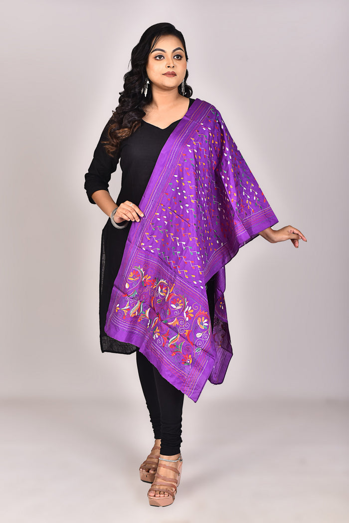Women's Blended Silk Kantha Dupatta