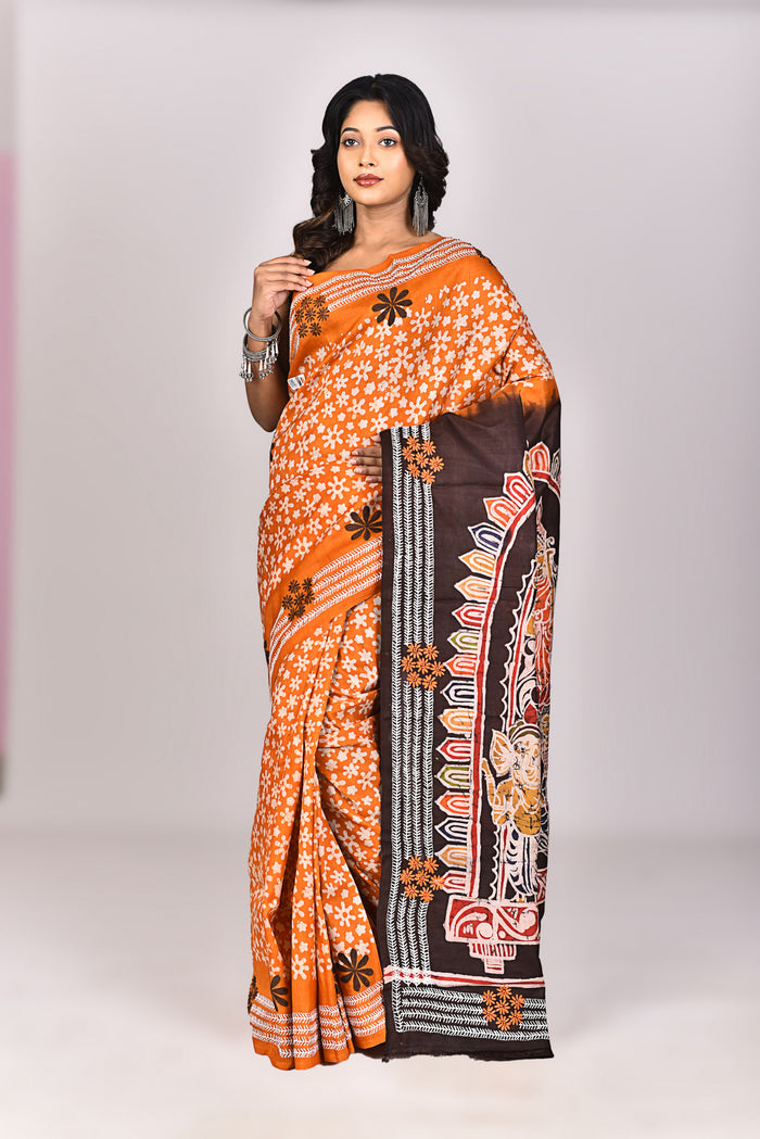 Women's Katan Silk Batik Lambani Saree With Blouse Piece