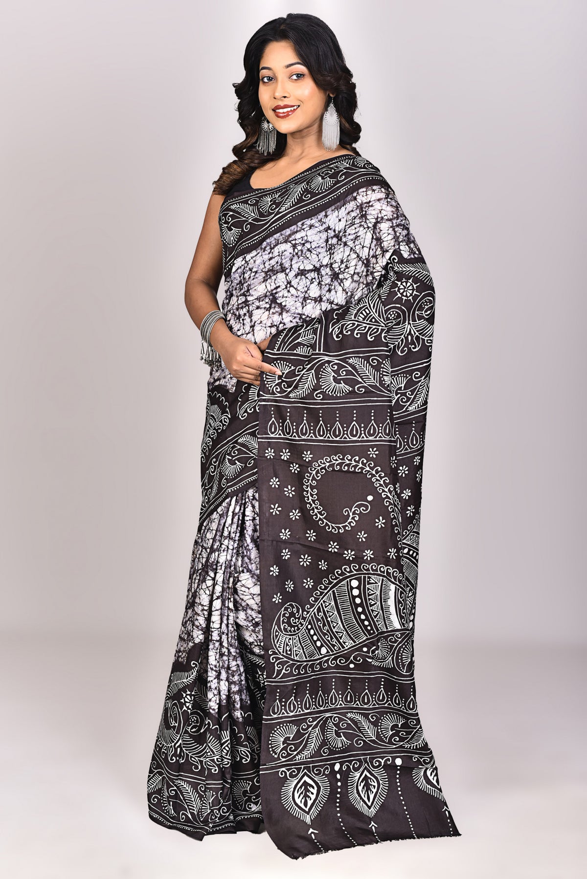 Women's Katan Silk Batik Saree With Blouse Piece