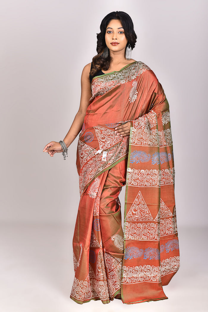 Women's Katan Silk Block Saree With Blouse Piece