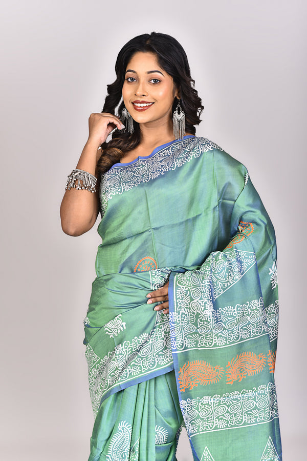 Women's Katan Silk Block Saree With Blouse Piece