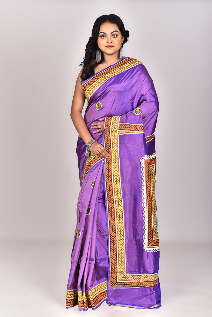 Women's Katan Silk Pattachitra Saree With Blouse Piece