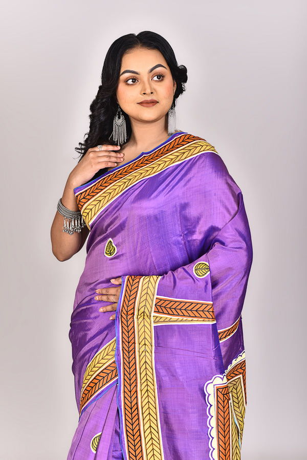 Women's Katan Silk Pattachitra Saree With Blouse Piece