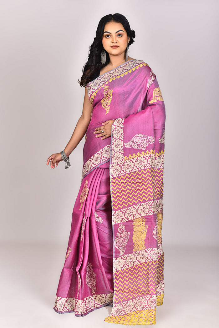 Women's Katan Silk Block Saree With Blouse Piece