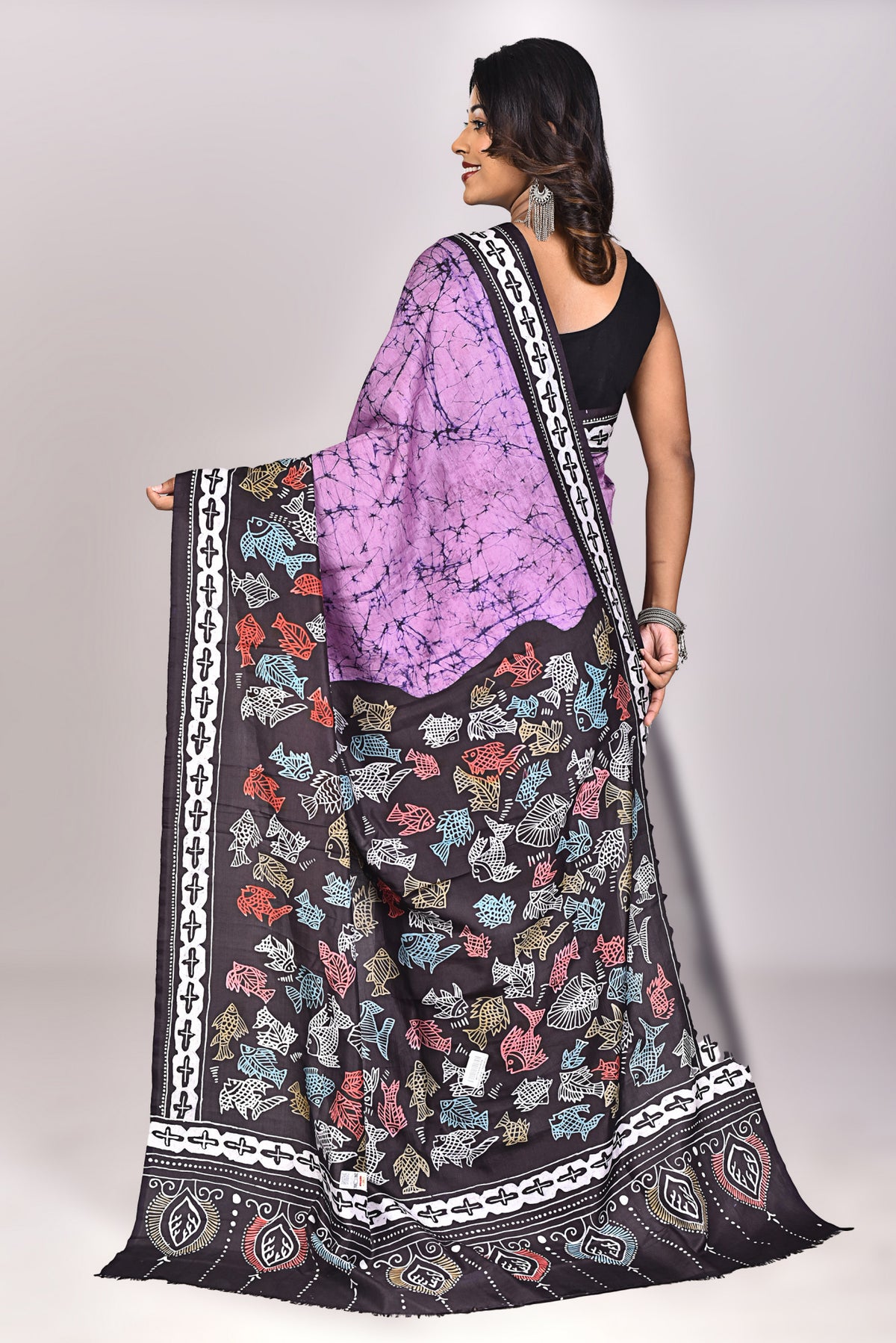 Women's Katan Silk Handbatik Saree With Blouse Piece