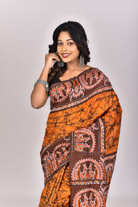 Women's Katan Silk Handbatik Saree With Blouse Piece