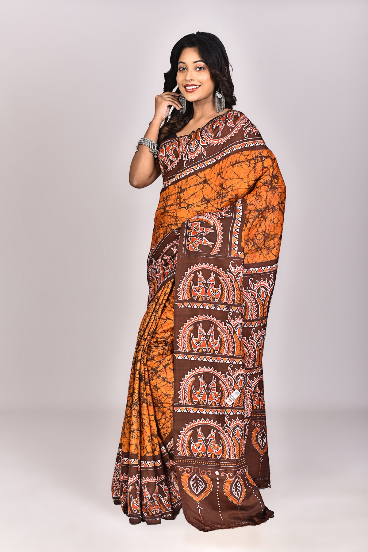 Women's Katan Silk Handbatik Saree With Blouse Piece