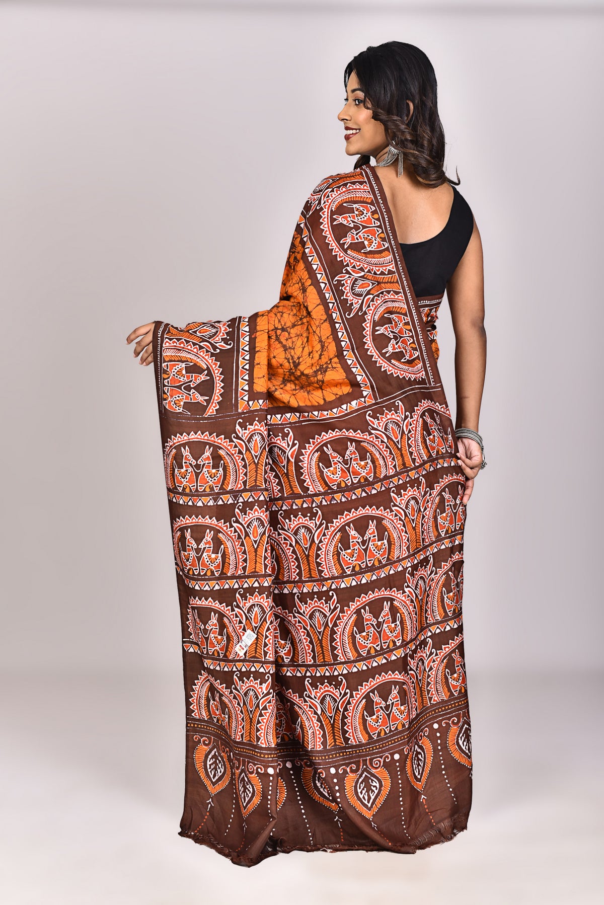 Women's Katan Silk Handbatik Saree With Blouse Piece