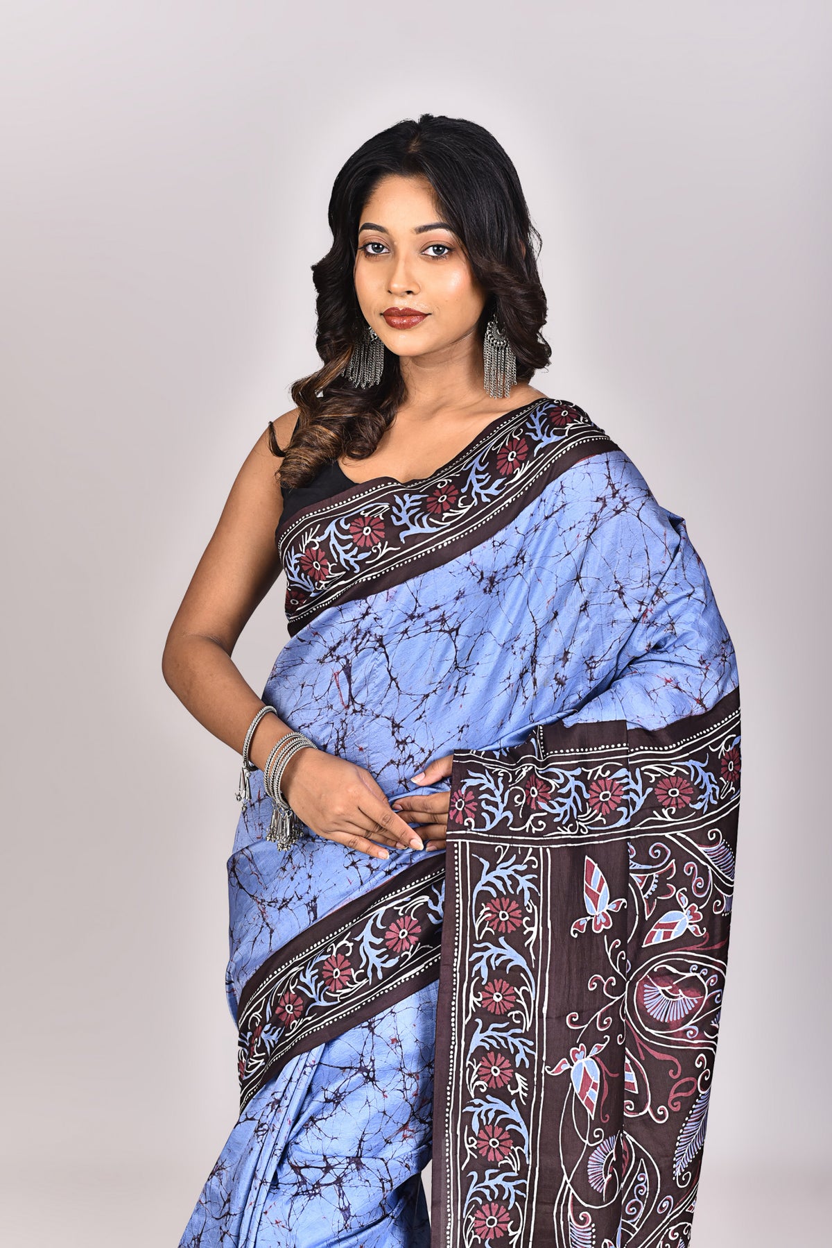 Women's Katan Silk Handbatik Saree With Blouse Piece