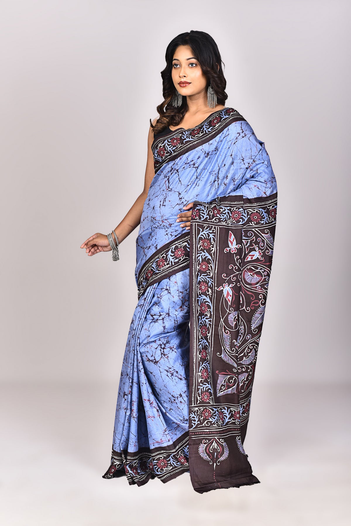 Women's Katan Silk Handbatik Saree With Blouse Piece