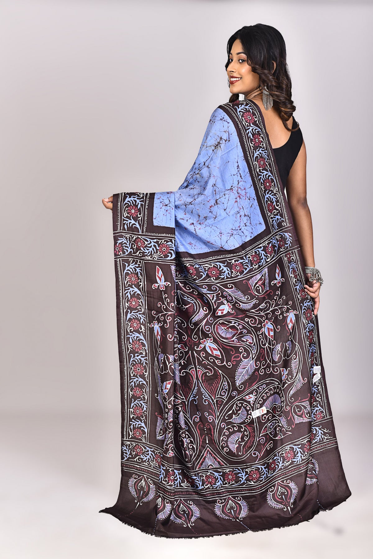 Women's Katan Silk Handbatik Saree With Blouse Piece