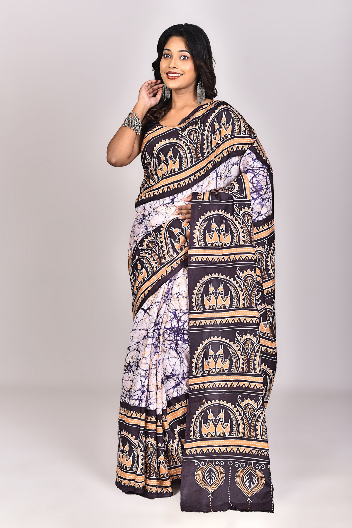 Women's Katan Silk Handbatik Saree With Blouse Piece