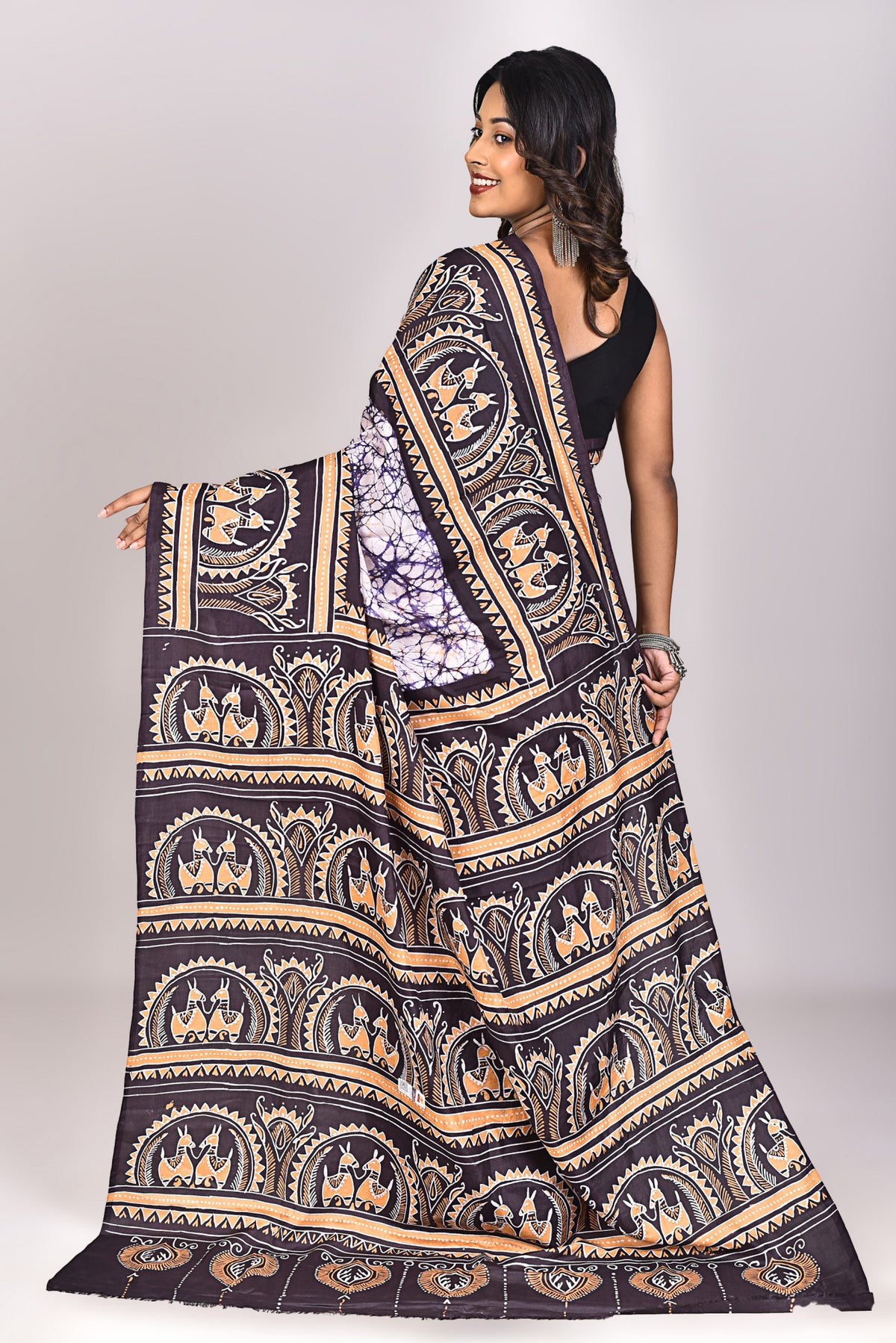 Women's Katan Silk Handbatik Saree With Blouse Piece
